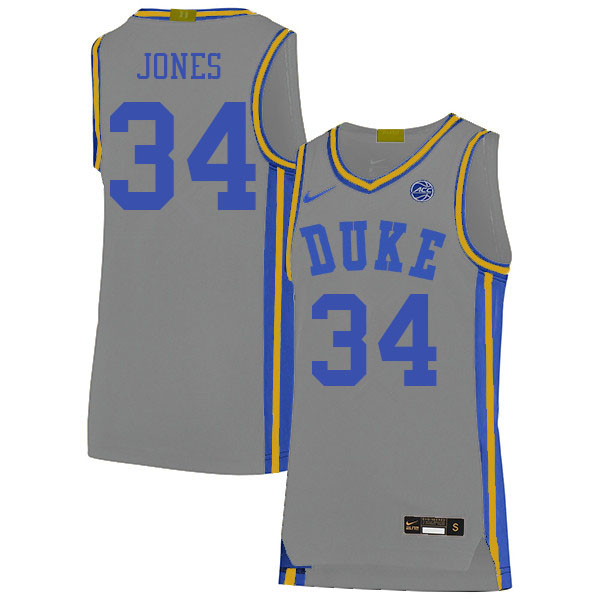 Men #34 Bates Jones Duke Blue Devils College Basketball Jerseys Sale-Gray